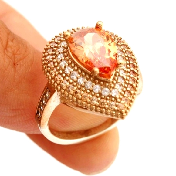 Pear Shape Honey Topaz Embellished Oval two-tone 14k RG - Picture 4 of 16